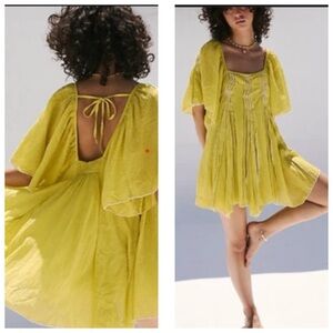 Free People Yellow Mini Tunic Dress